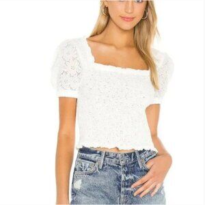 ASTR the Label Hudson Smocked Eyelet Crop Top In White Size Large